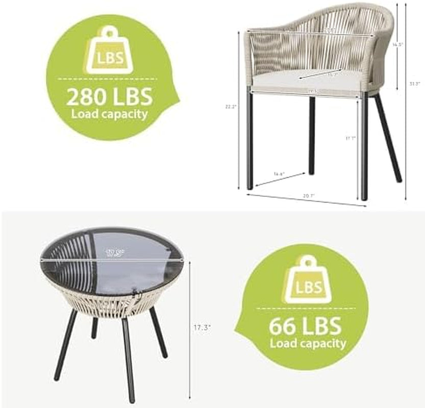 3 Piece Outdoor Wicker Patio Set With Coffee Table And Cushions For Patio Balcony Backyard