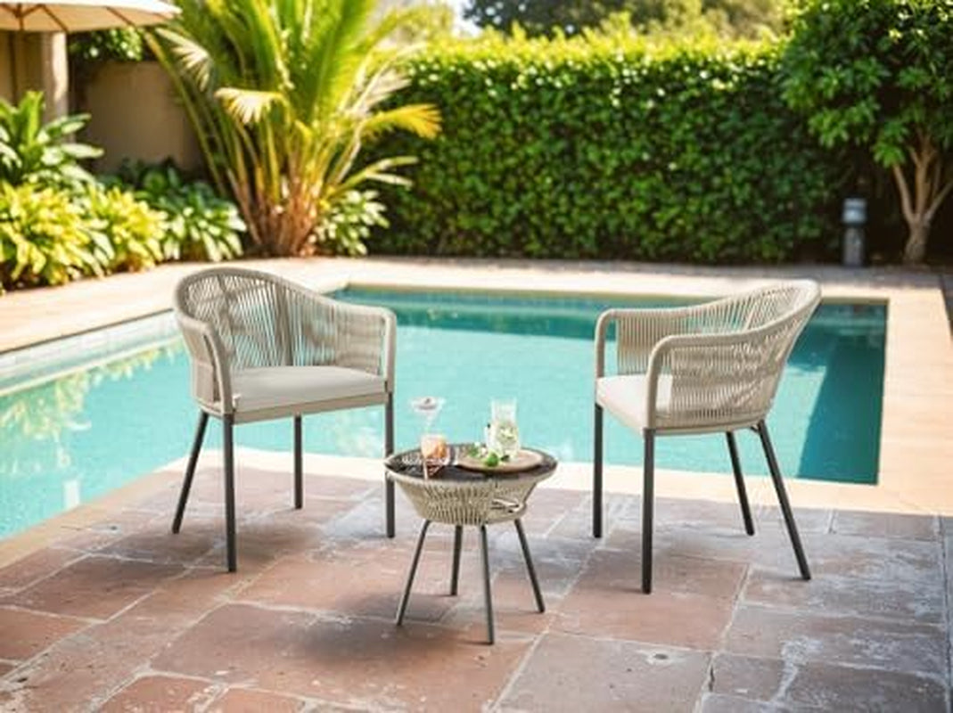 3 Piece Outdoor Wicker Patio Set With Coffee Table And Cushions For Patio Balcony Backyard