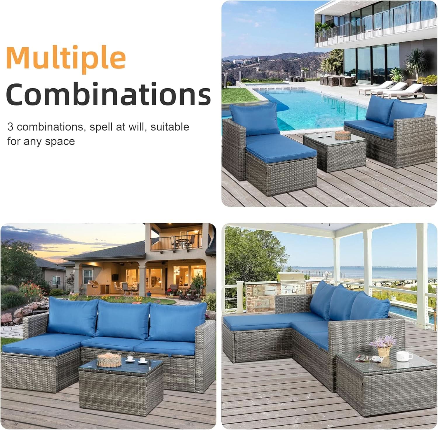 3-Piece Outdoor Wicker Sofa Set with Glass Table