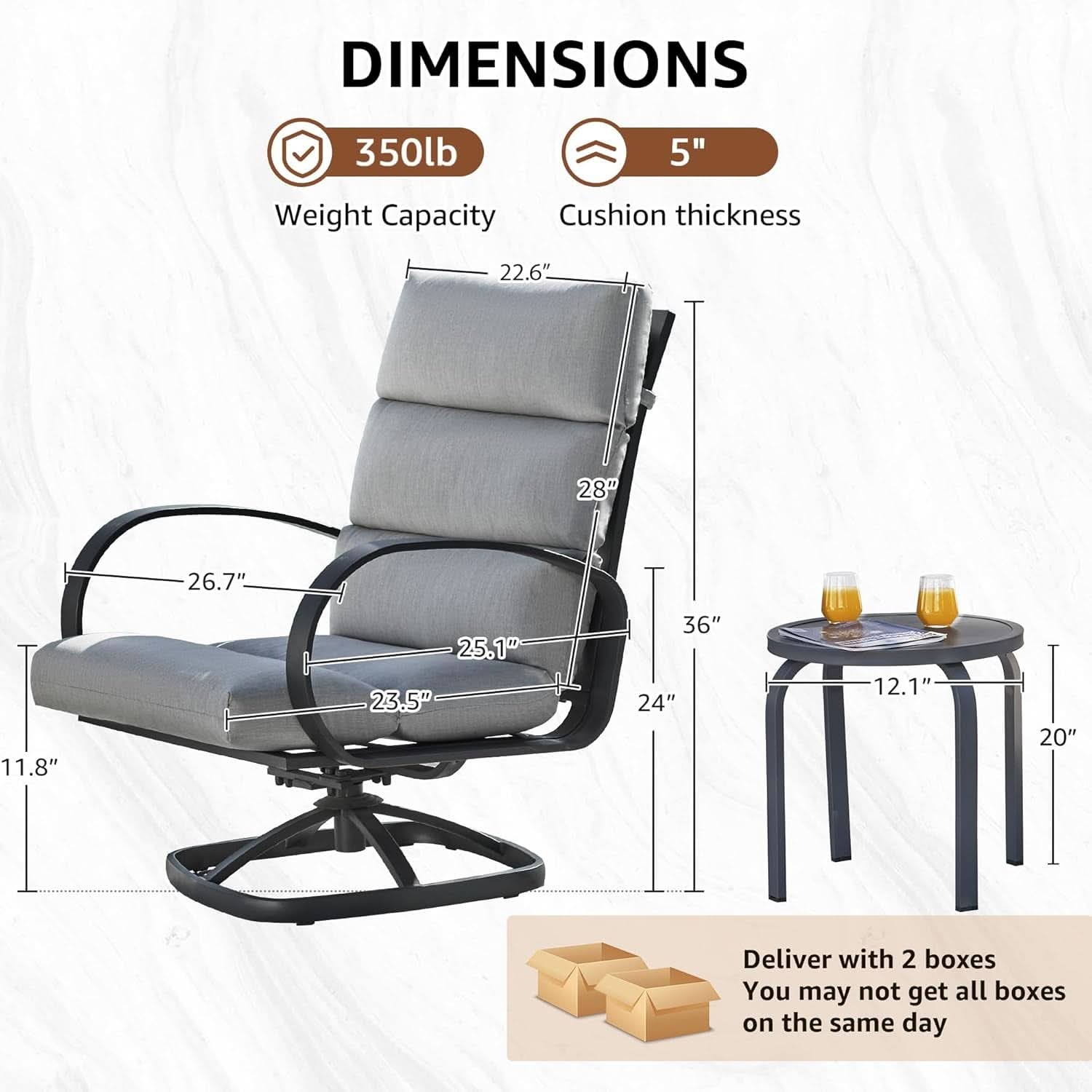 3 Piece Patio Bistro Set With Swivel Glider Chairs Table