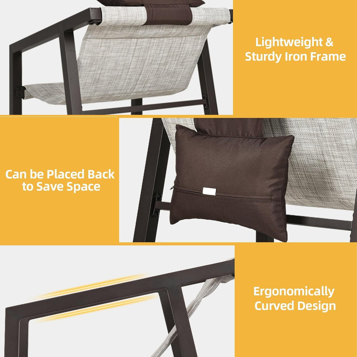3 Piece Patio Conversation Set With Side Table And Headrest Pillows Outdoor Furniture