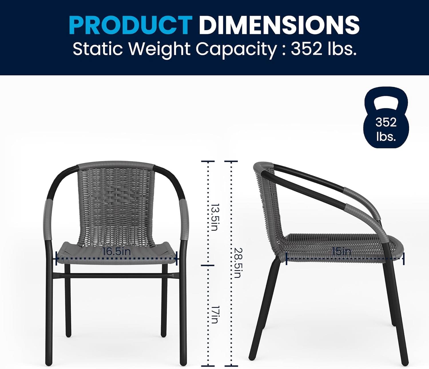 3-Piece Patio Dining Set With Round Glass Table And Stackable Rattan Chairs Gray