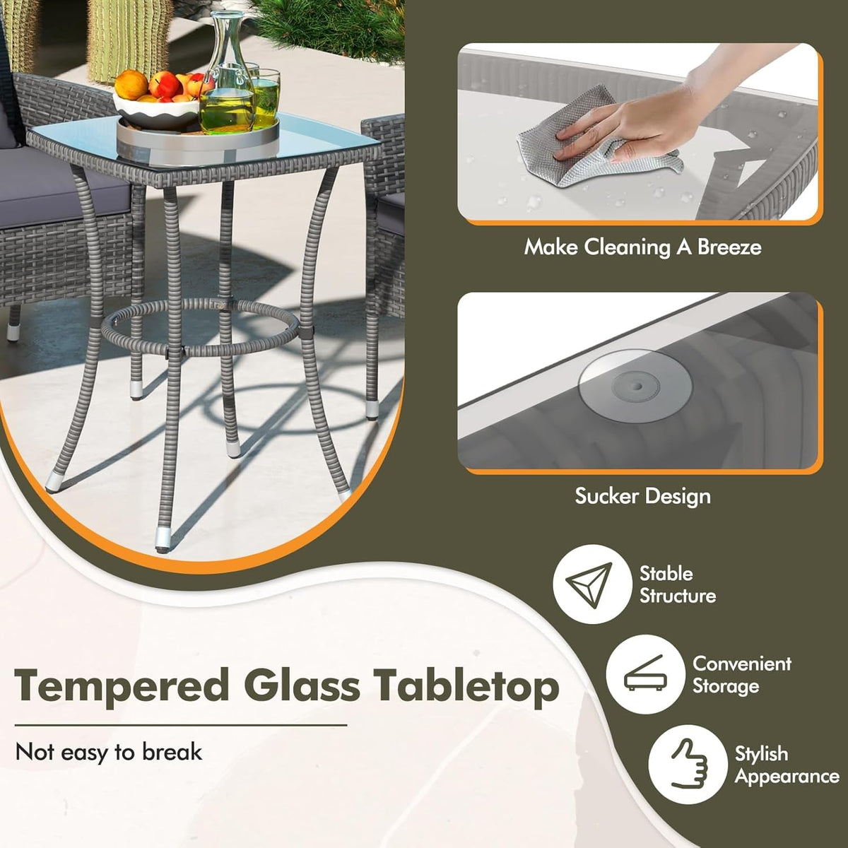 3 Piece Patio Set With Glass Table And Cushioned Chairs
