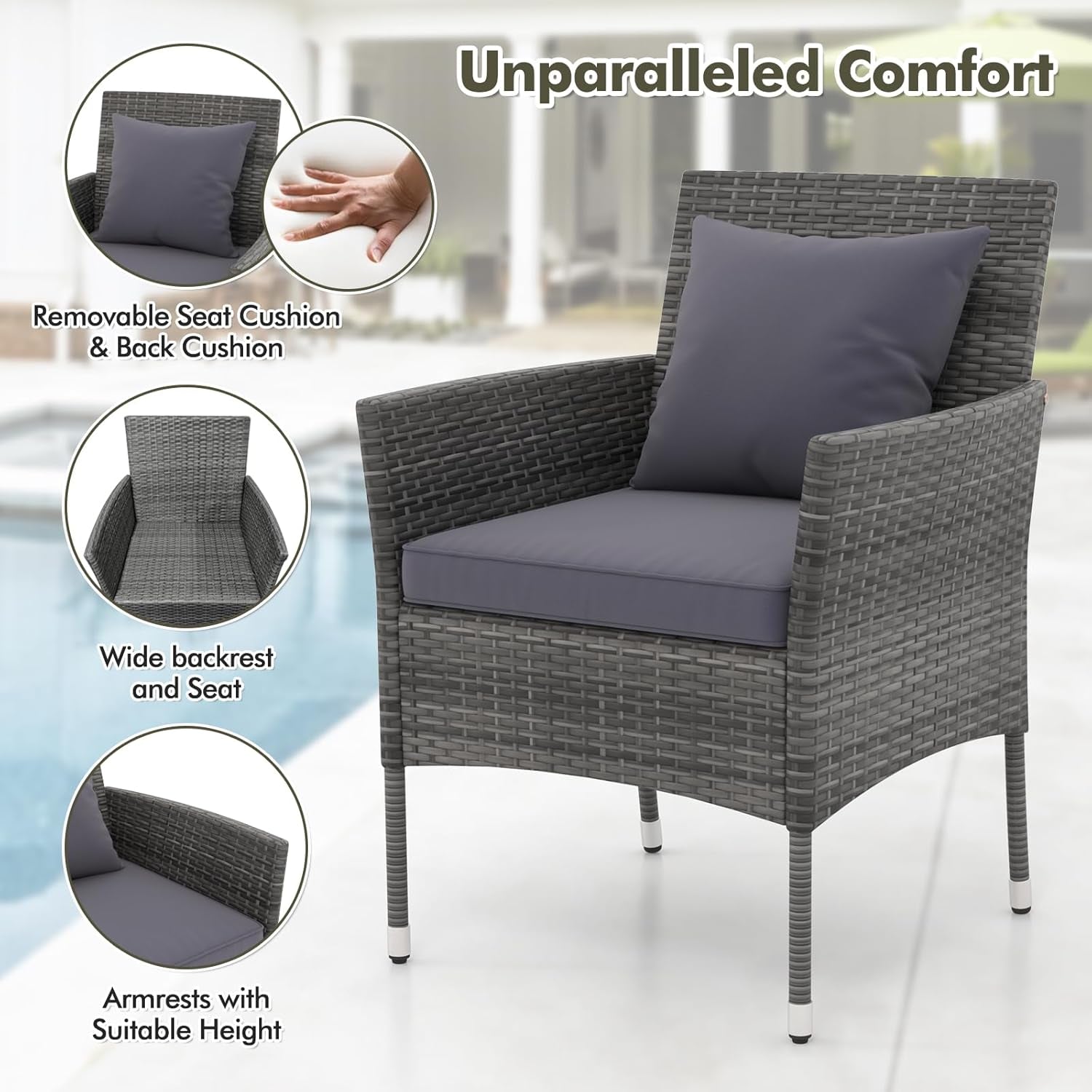 3 Piece Patio Set With Glass Table And Cushioned Chairs