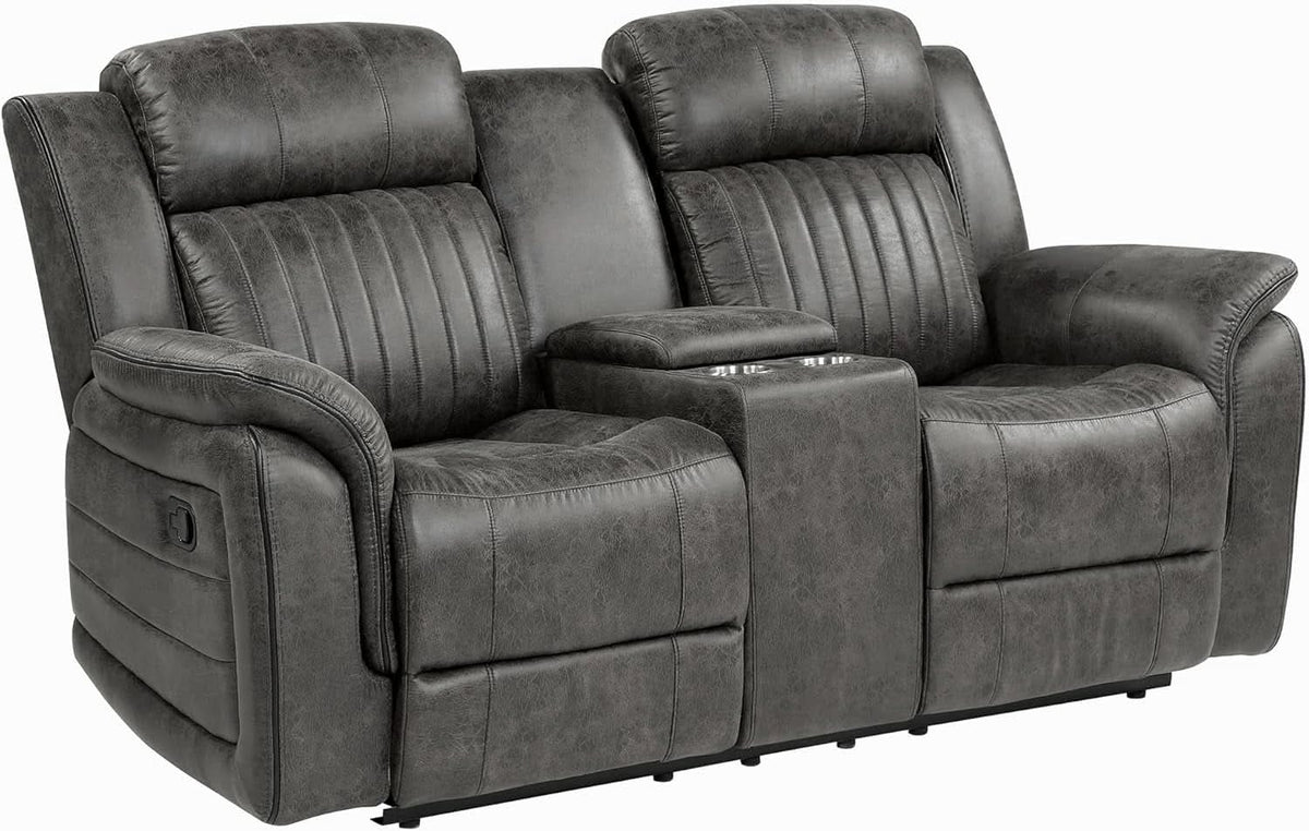 3 Piece Recliner Living Room Set In Brownish Gray Microfiber