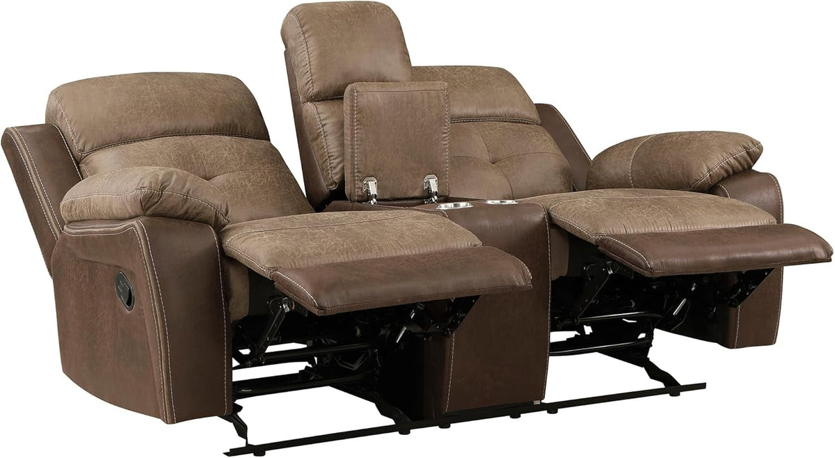 3 Piece Reclining Living Room Sofa Set Brown Fabric