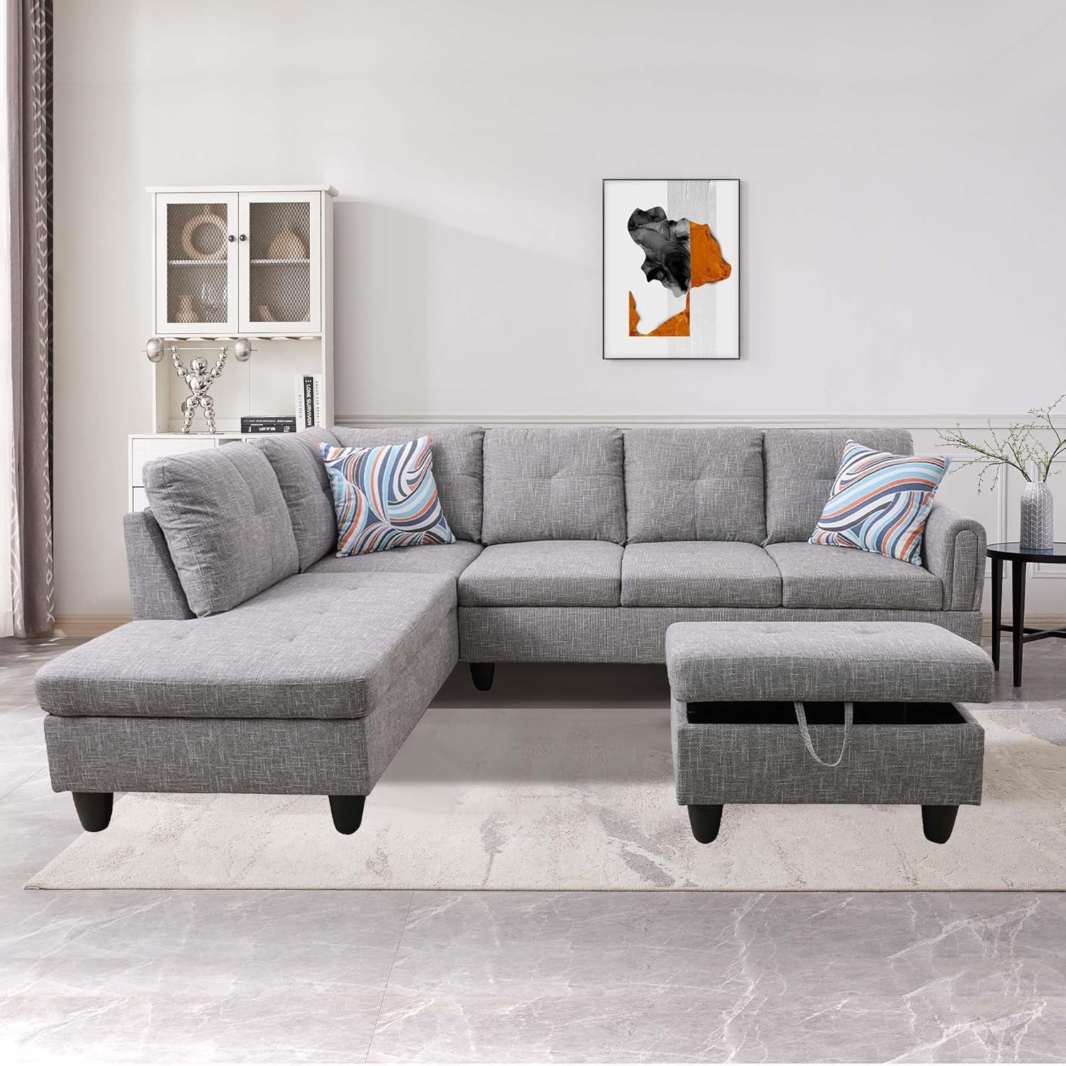 3 Piece Sectional Sofa Set Left Facing Chaise Grey