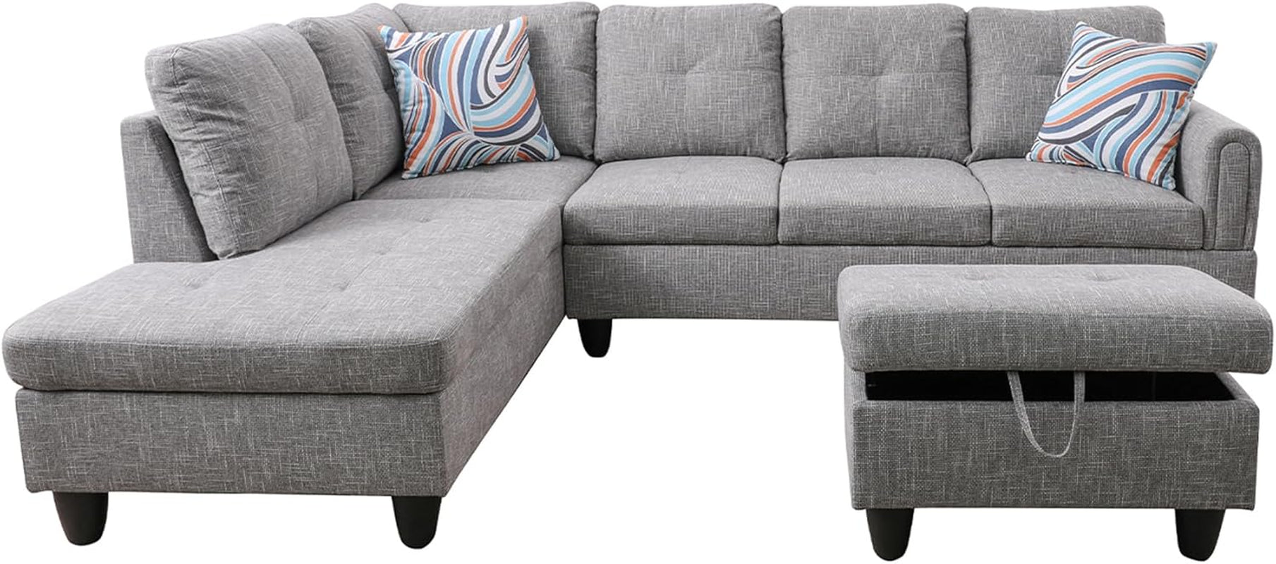 3 Piece Sectional Sofa Set Left Facing Chaise Grey