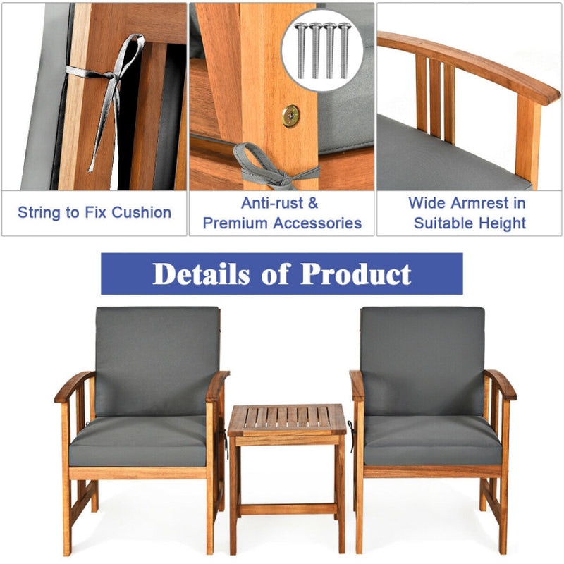 3-Piece Solid Wood Acacia Outdoor Patio Sofa Set With Cushions And Durable Frame For Relaxed Outdoor Living