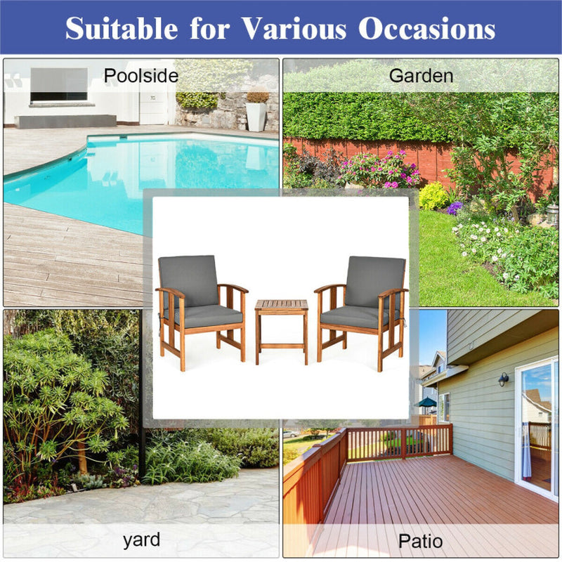 3-Piece Solid Wood Acacia Outdoor Patio Sofa Set With Cushions And Durable Frame For Relaxed Outdoor Living
