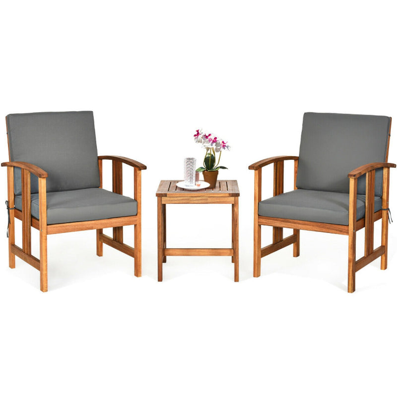3-Piece Solid Wood Acacia Outdoor Patio Sofa Set With Cushions And Durable Frame For Relaxed Outdoor Living