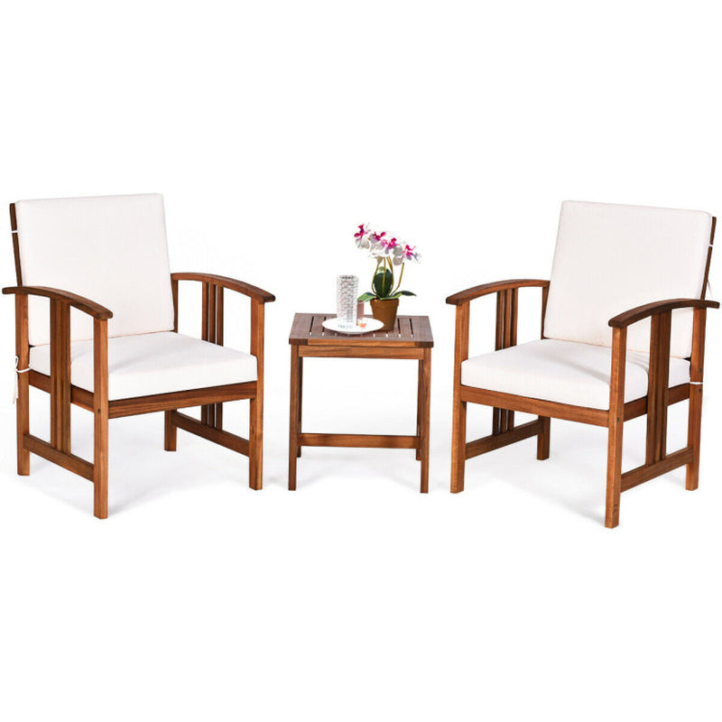 3-Piece Solid Wood Acacia Outdoor Patio Sofa Set With Cushions And Durable Frame For Relaxed Outdoor Living