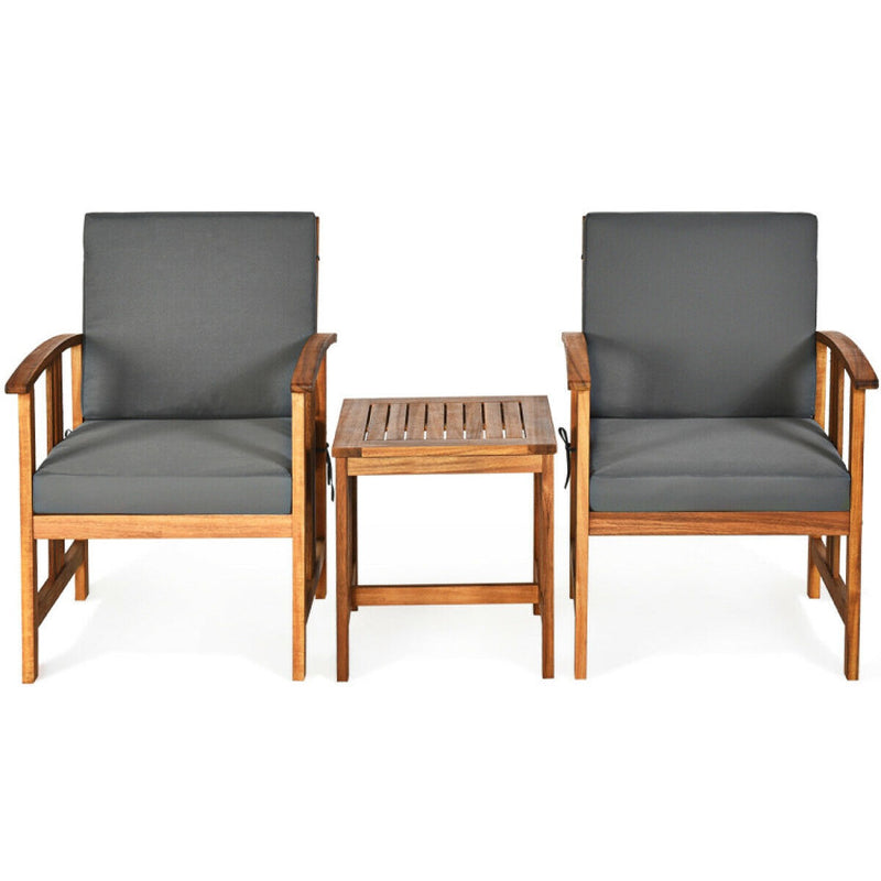 3-Piece Solid Wood Acacia Outdoor Patio Sofa Set With Cushions And Durable Frame For Relaxed Outdoor Living