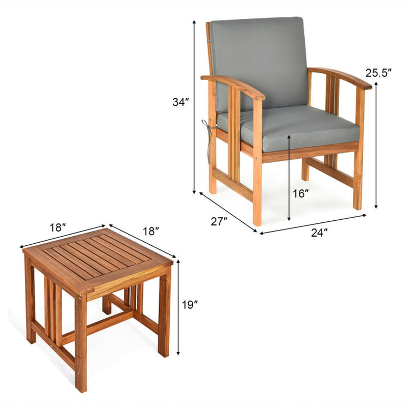 3-Piece Solid Wood Acacia Outdoor Patio Sofa Set With Cushions And Durable Frame For Relaxed Outdoor Living