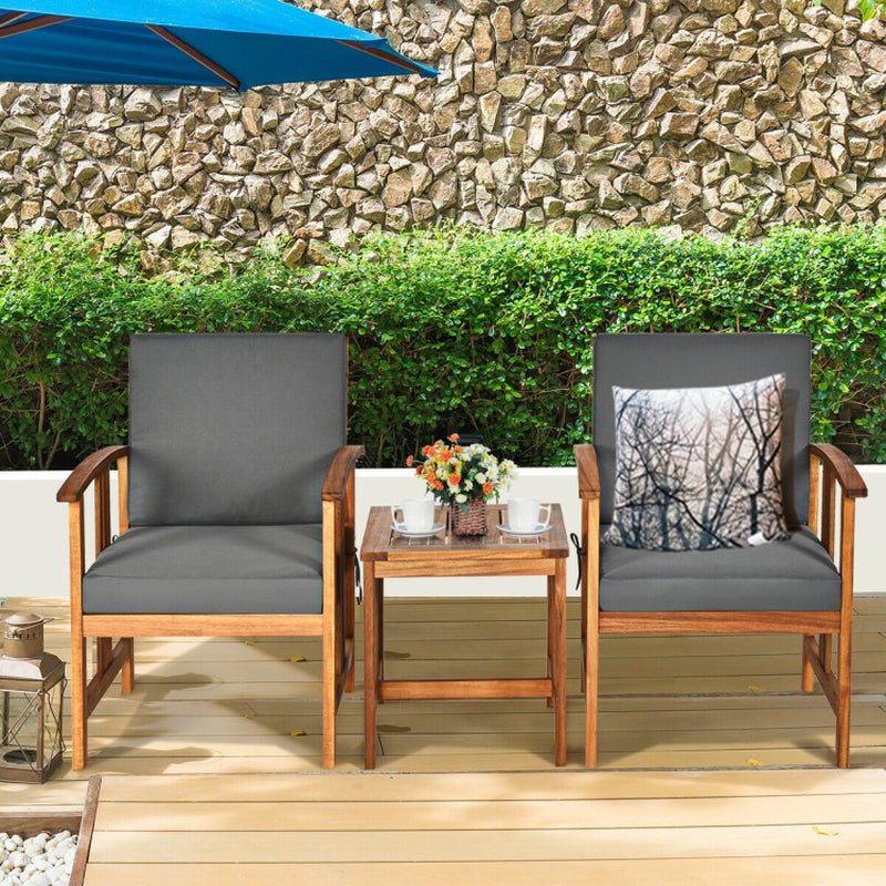 3-Piece Solid Wood Acacia Outdoor Patio Sofa Set With Cushions And Durable Frame For Relaxed Outdoor Living