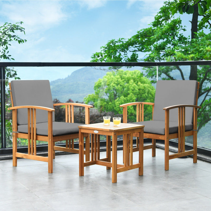 3-Piece Solid Wood Acacia Outdoor Patio Sofa Set With Cushions And Durable Frame For Relaxed Outdoor Living