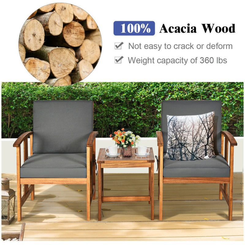 3-Piece Solid Wood Acacia Outdoor Patio Sofa Set With Cushions And Durable Frame For Relaxed Outdoor Living