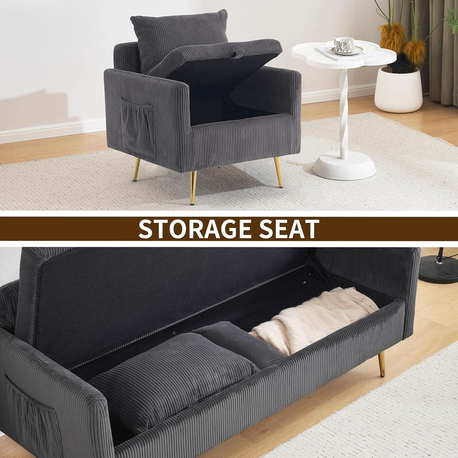 3 Piece Storage Sofa Set With Corduroy Gray Loveseat