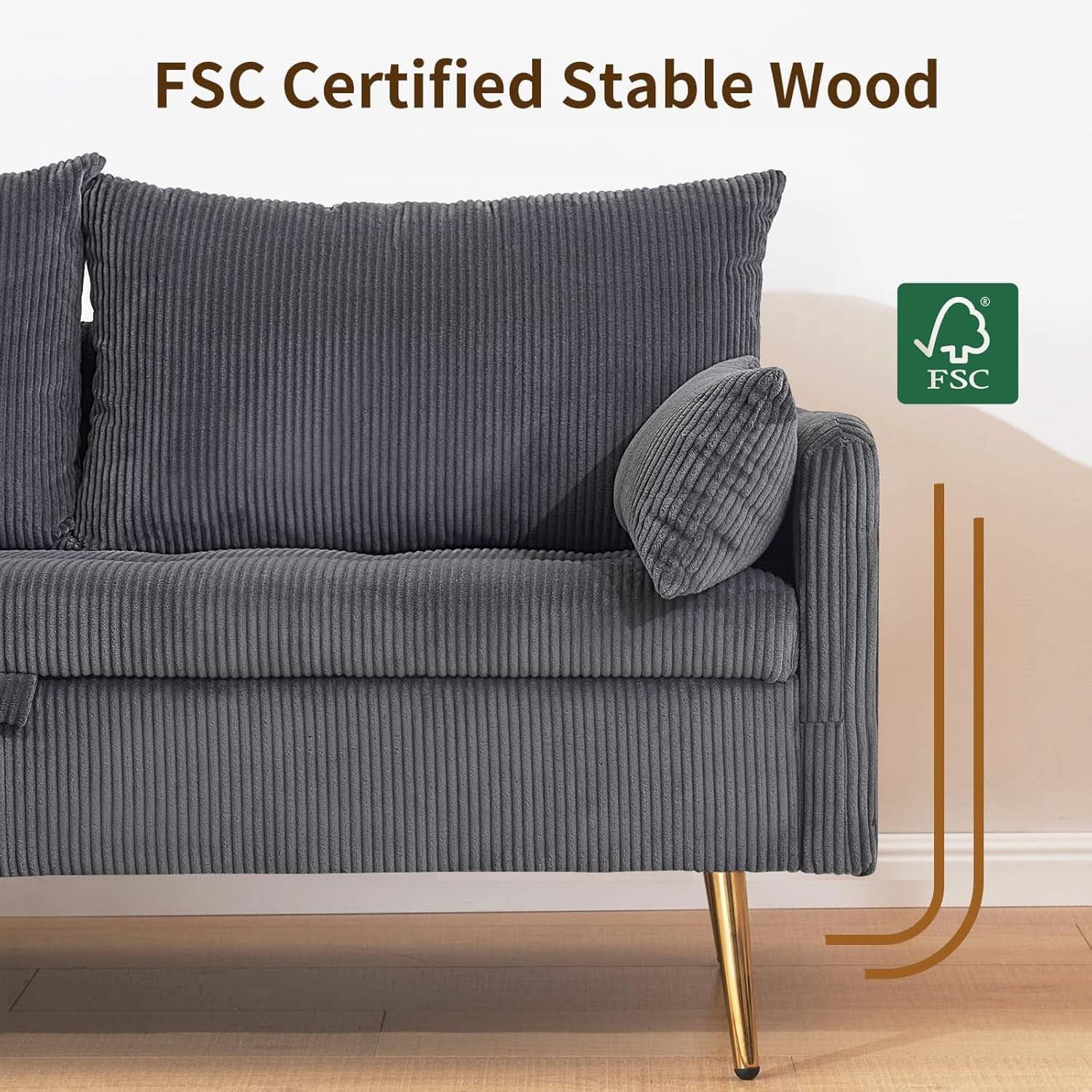 3 Piece Storage Sofa Set With Corduroy Gray Loveseat