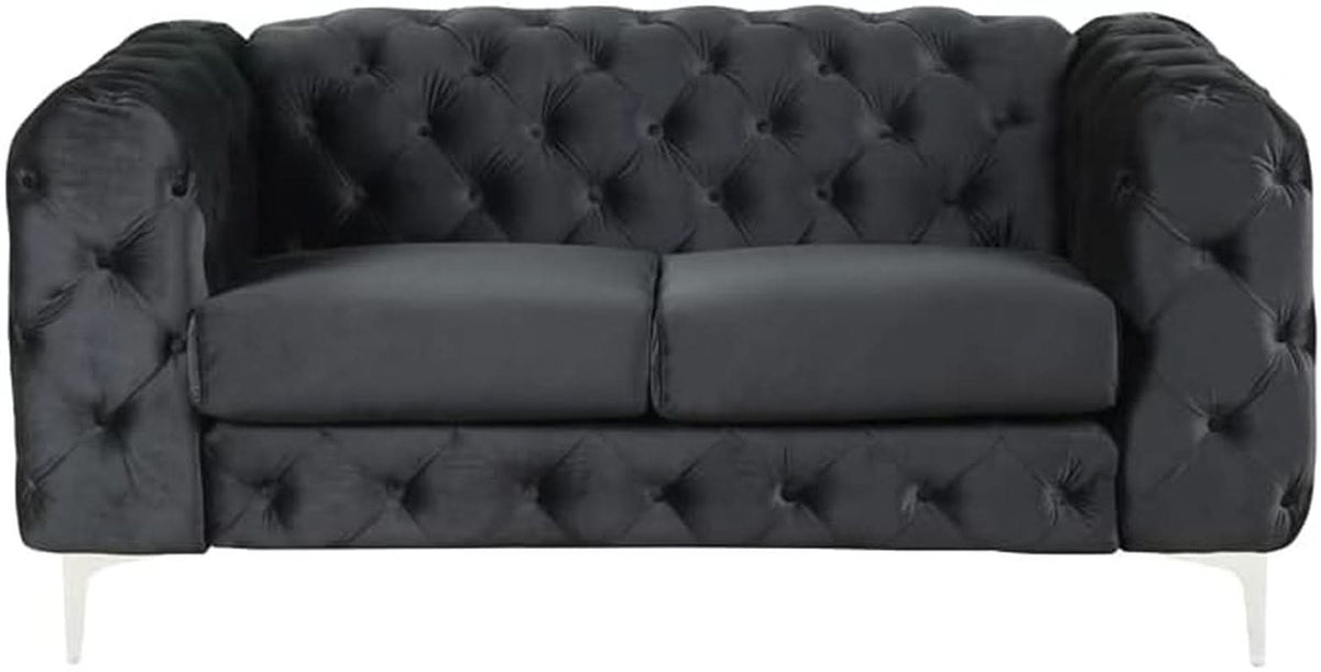 3 Piece Velvet Living Room Set Black Loveseat And Chairs