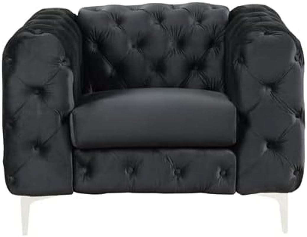 3 Piece Velvet Living Room Set Black Loveseat And Chairs