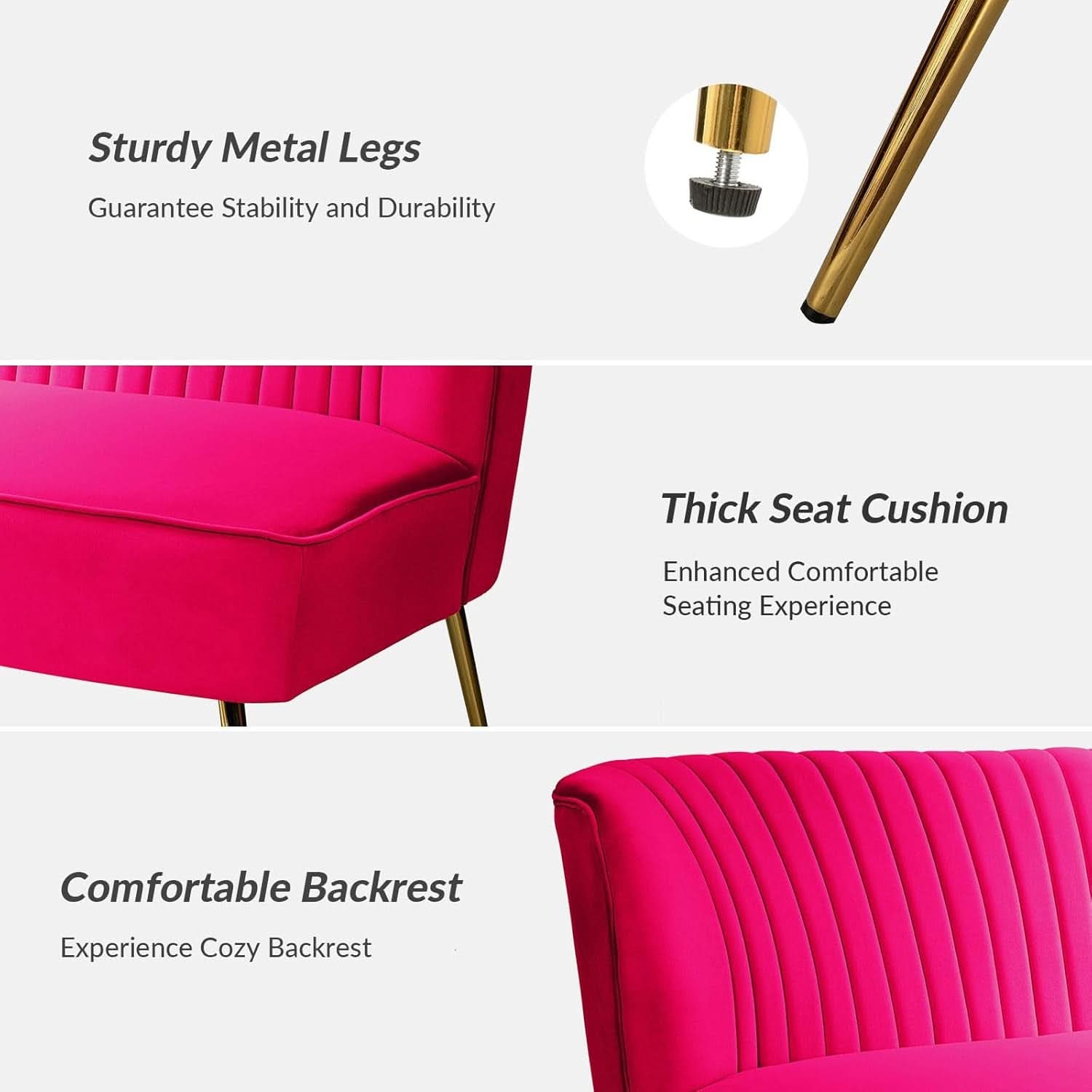 3 Piece Velvet Living Room Set Fuchsia Loveseat With Gold Legs And Accent Chairs