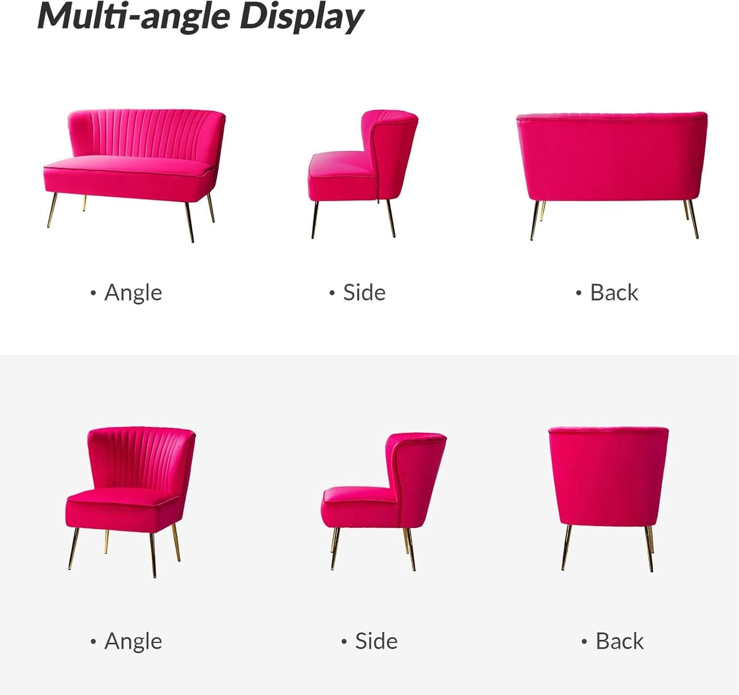 3 Piece Velvet Living Room Set Fuchsia Loveseat With Gold Legs And Accent Chairs