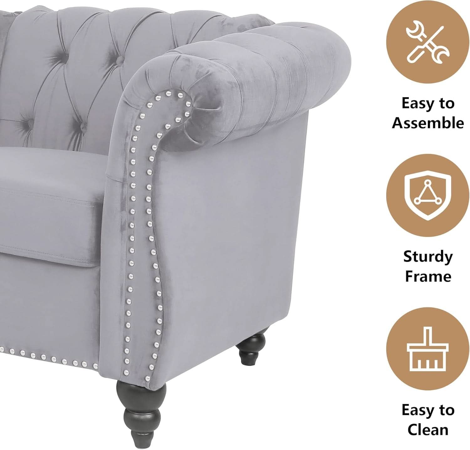 3 Piece Velvet Living Room Set Sectional Chesterfield Sofa Upholstered Loveseat And Chair