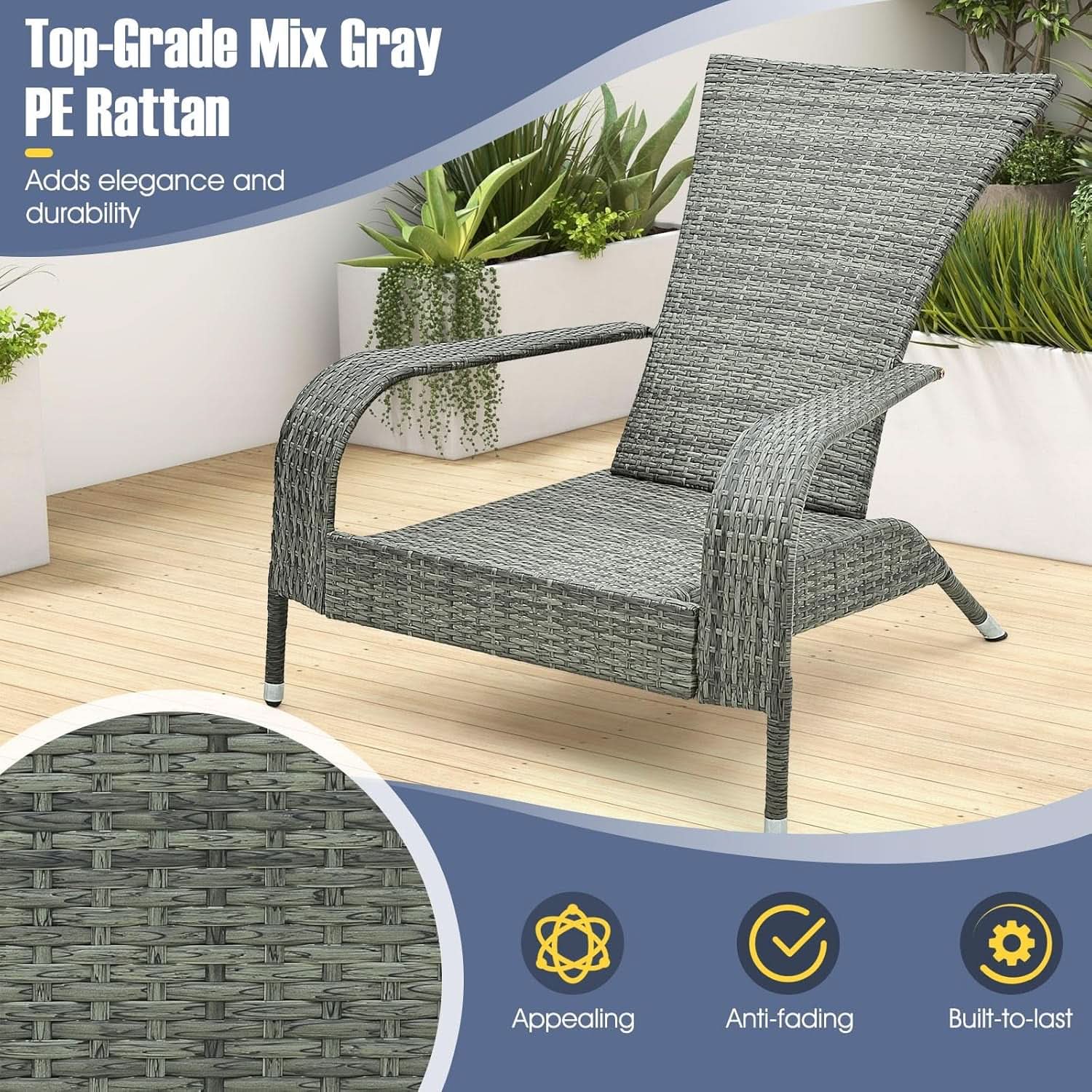 3 Piece Wicker Adirondack Patio Set With Cushioned Chairs