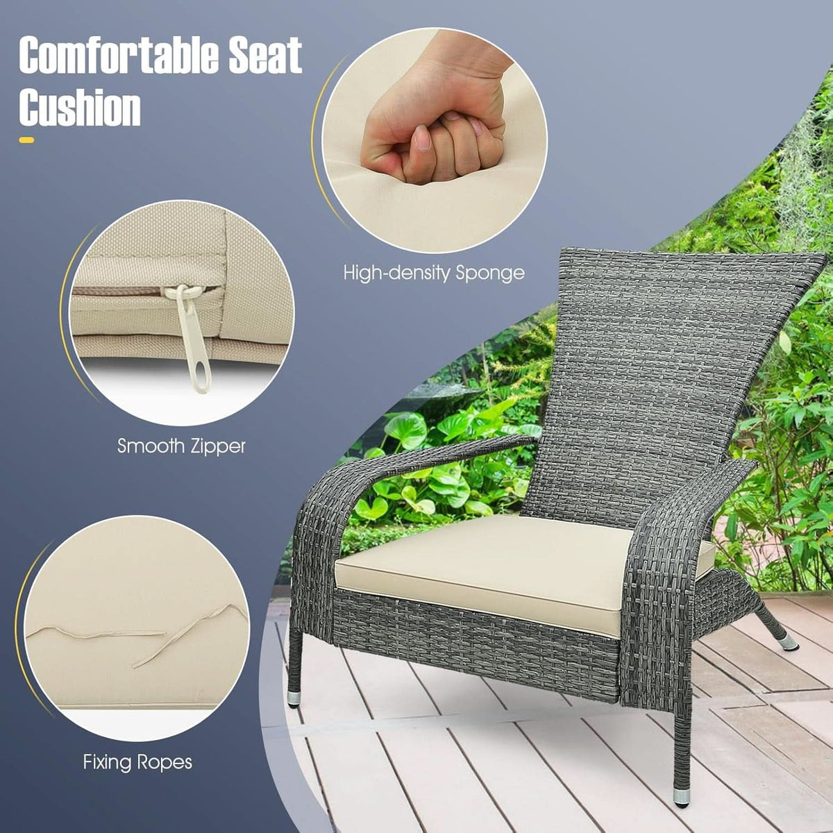 3 Piece Wicker Adirondack Patio Set With Cushioned Chairs