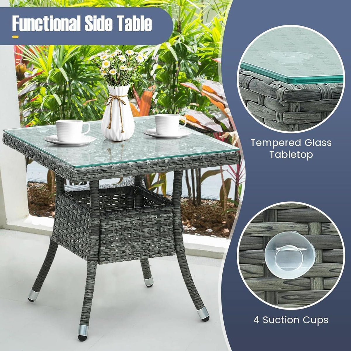 3 Piece Wicker Adirondack Patio Set With Cushioned Chairs