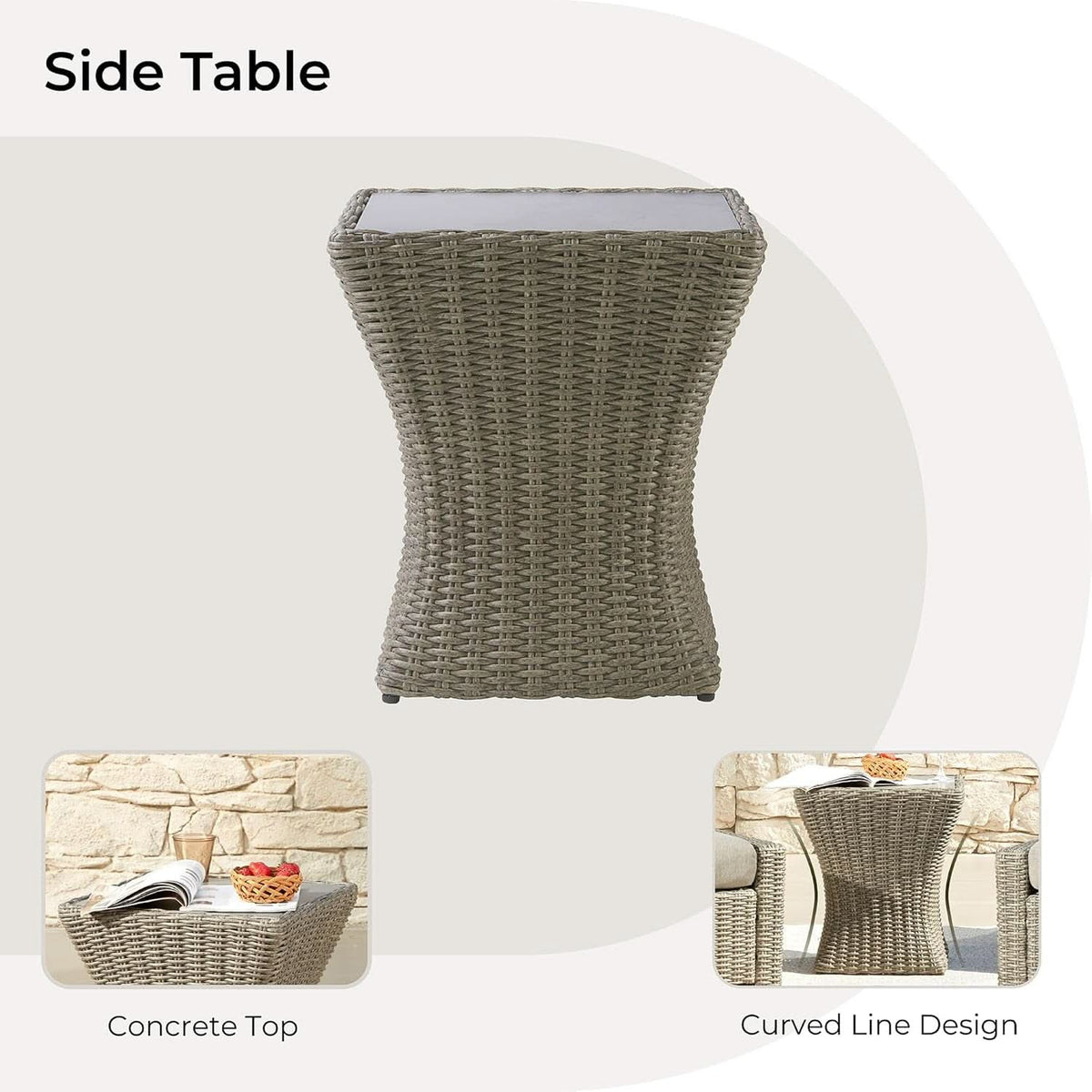 3 Piece Wicker Patio Bistro Set With Grey Cushions
