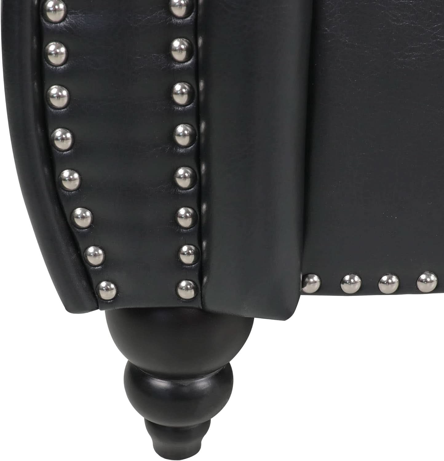 3 Seater PU Chesterfield Sofa Black Tufted Nailhead Trim