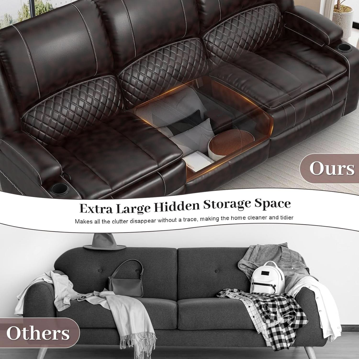 3 Seater Recliner Sofa With Hidden Storage Console