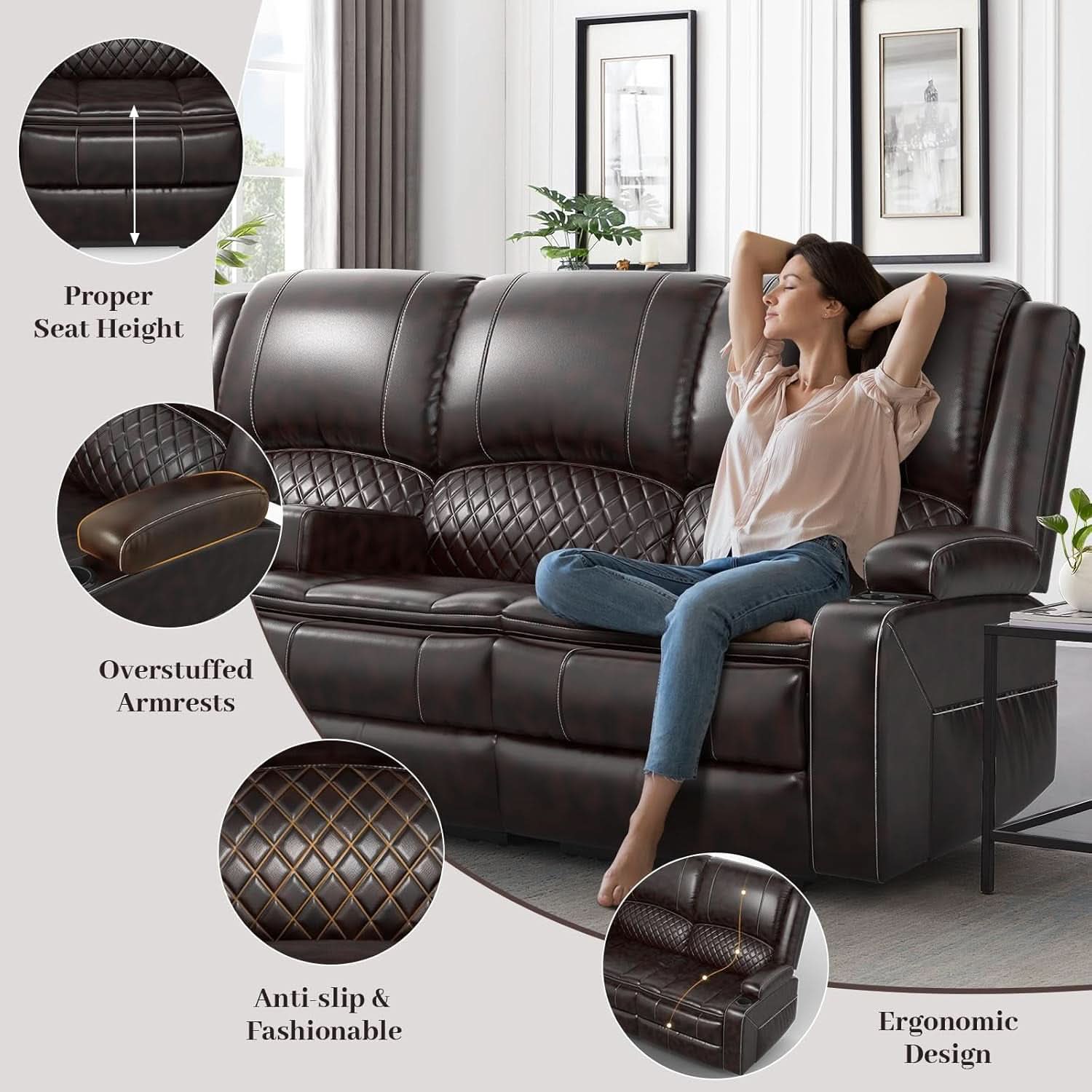 3 Seater Recliner Sofa With Hidden Storage Console