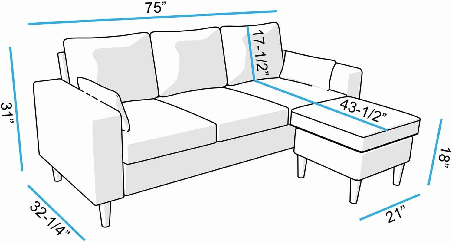 3 Seater Sofa With Ottoman Footstool Set L Shape Convertible Chaise Grey 195 Cm Living Room