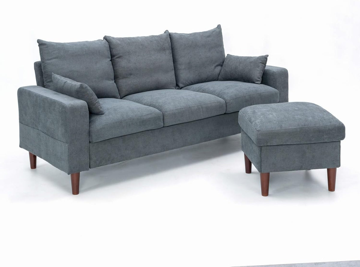 3 Seater Sofa With Ottoman Footstool Set L Shape Convertible Chaise Grey 195 Cm Living Room