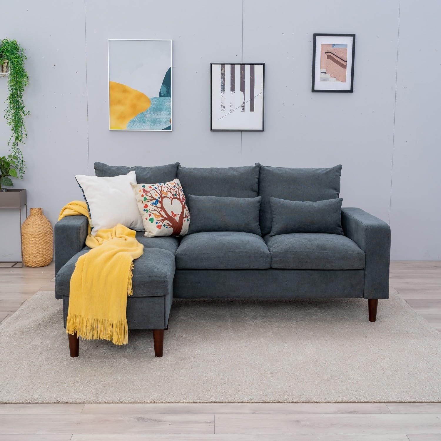 3 Seater Sofa With Ottoman Footstool Set L Shape Convertible Chaise Grey 195 Cm Living Room