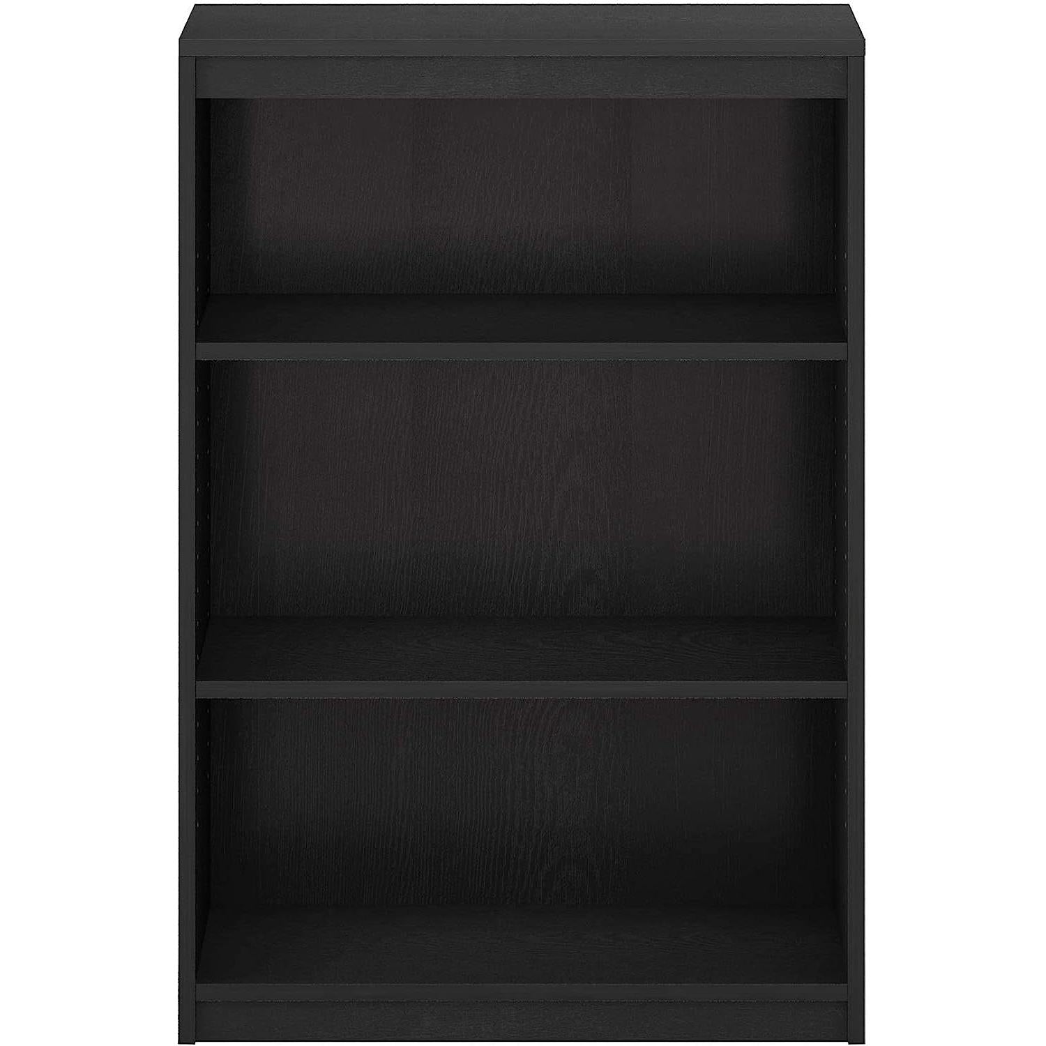 3 Shelf Adjustable Wood Bookcase In Blackwood Finish