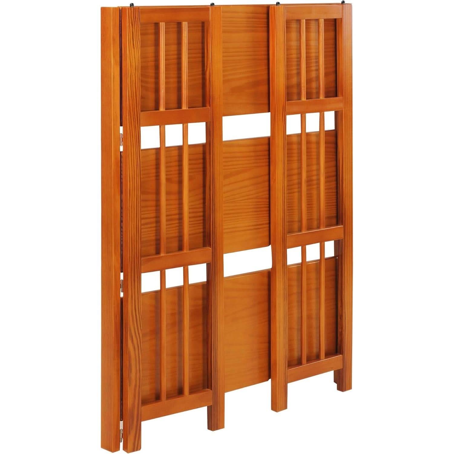 3-Shelf Folding Stackable Bookcase 27.5 Inch Wide Honey Oak