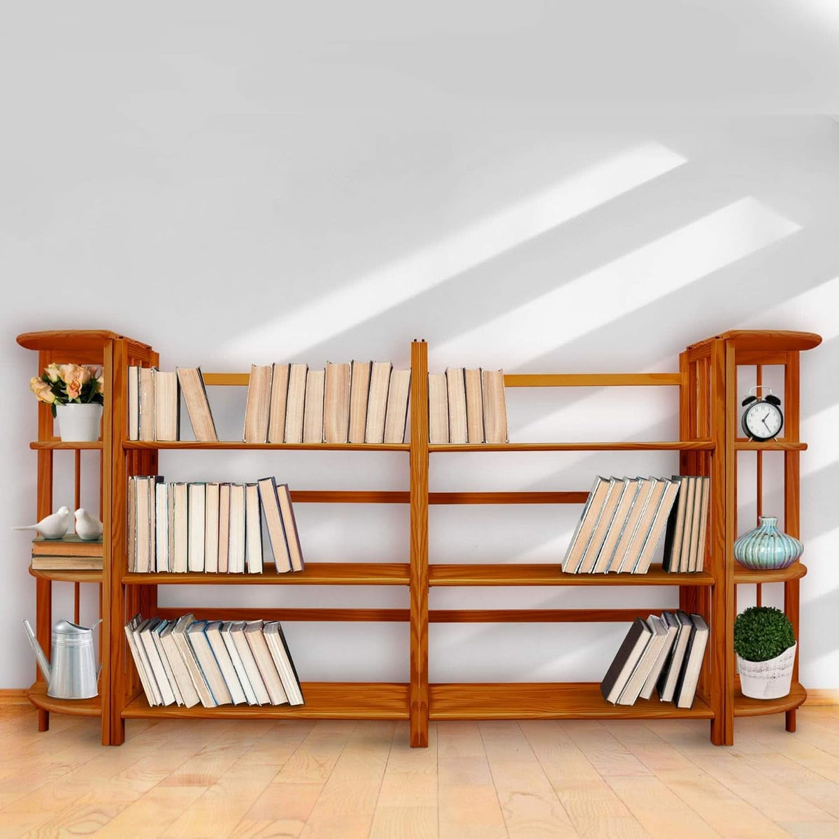 3-Shelf Folding Stackable Bookcase 27.5 Inch Wide Honey Oak
