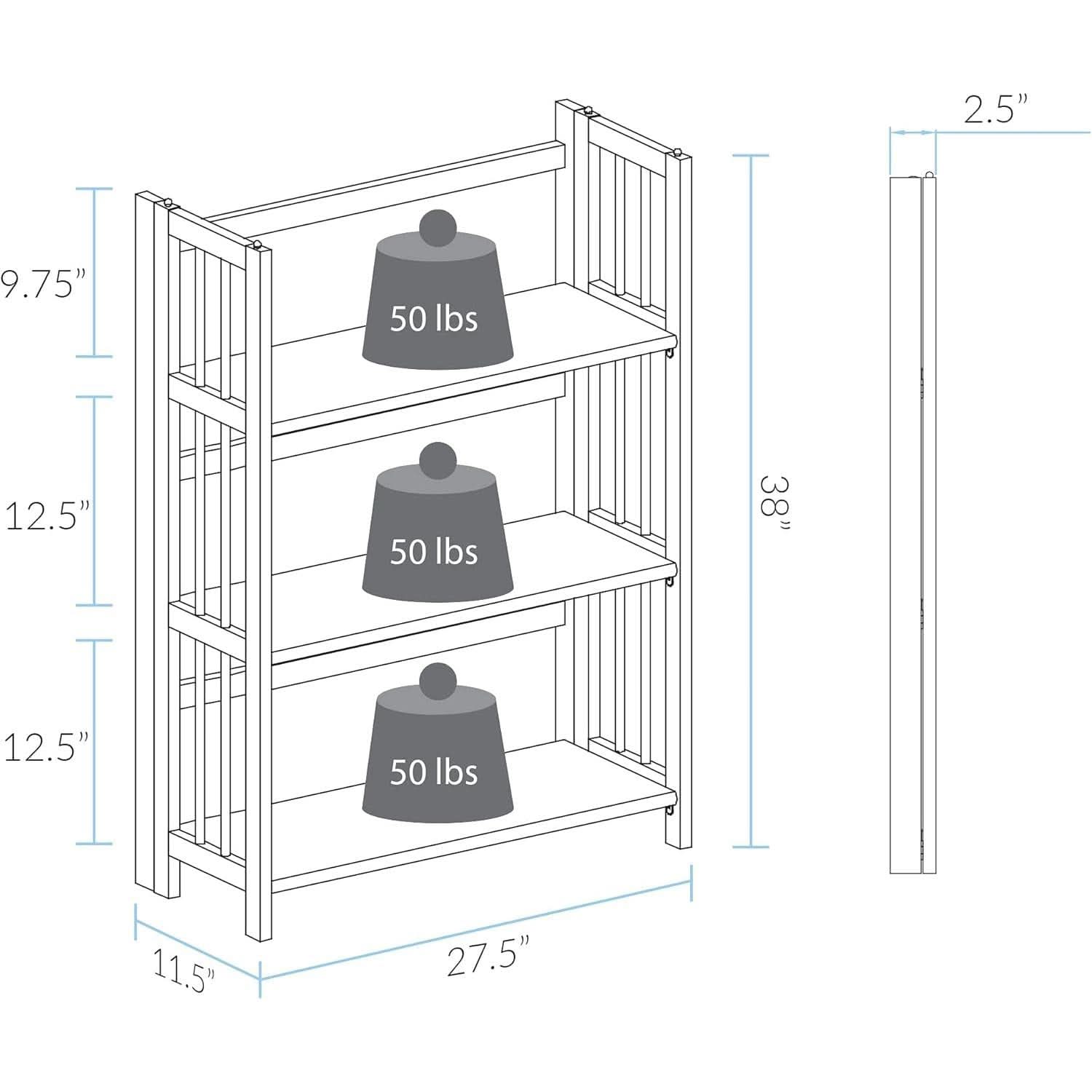 3 Shelf Stackable 27.5 Inch Wide Chestnut Fold Bookcase