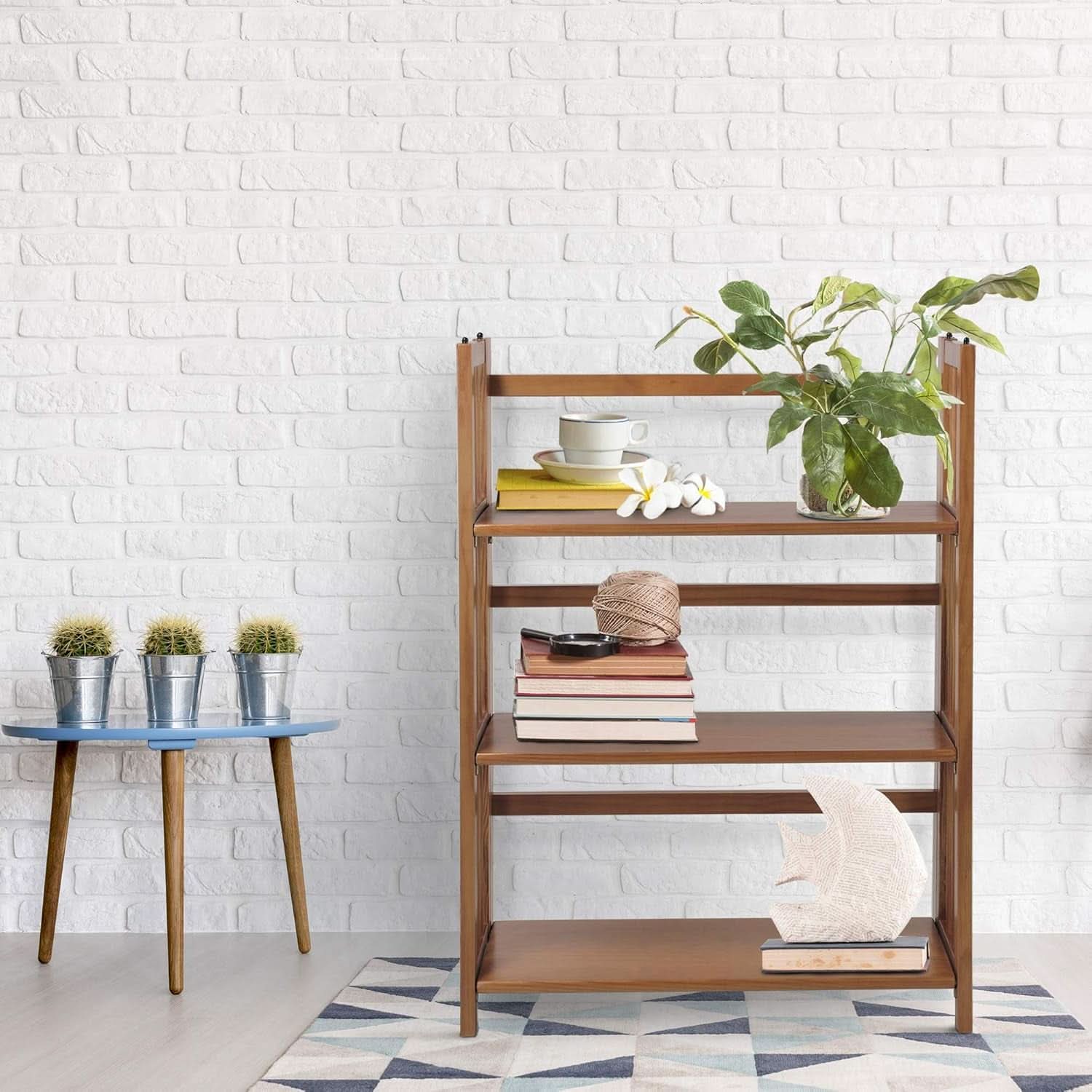 3 Shelf Stackable 27.5 Inch Wide Chestnut Fold Bookcase