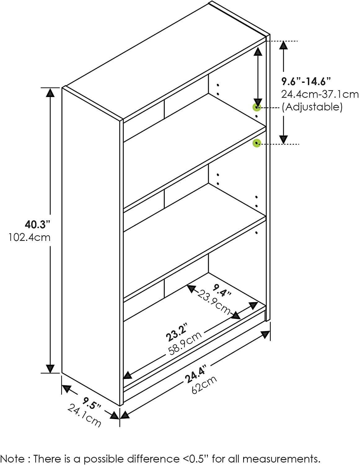 3 Tier Adjustable Bookcase For Home Office Storage