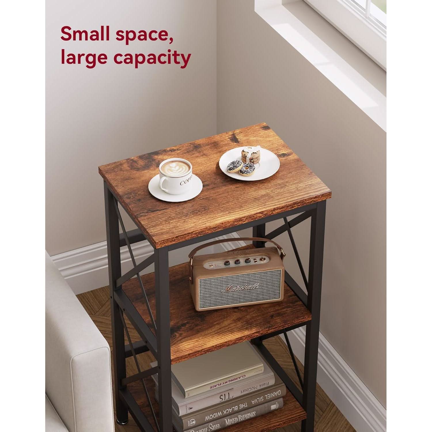 3 Tier Bookcase Industrial Metal Bookshelf With Side Fence in Rustic Brown Living Room Storage Display