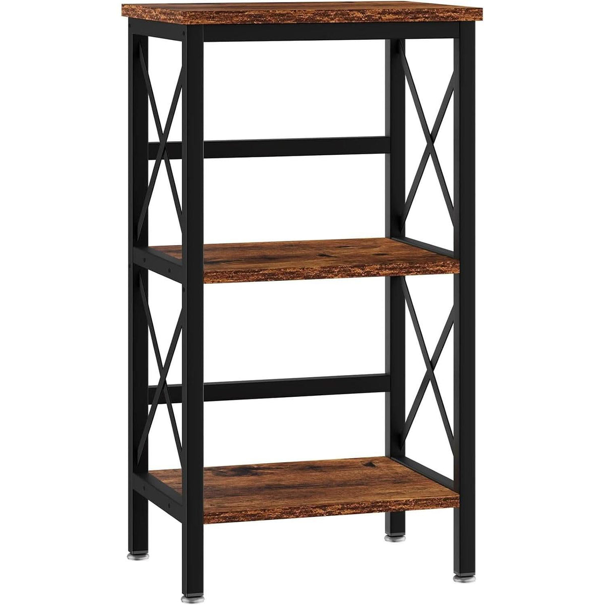 3 Tier Bookcase Industrial Metal Bookshelf With Side Fence in Rustic Brown Living Room Storage Display