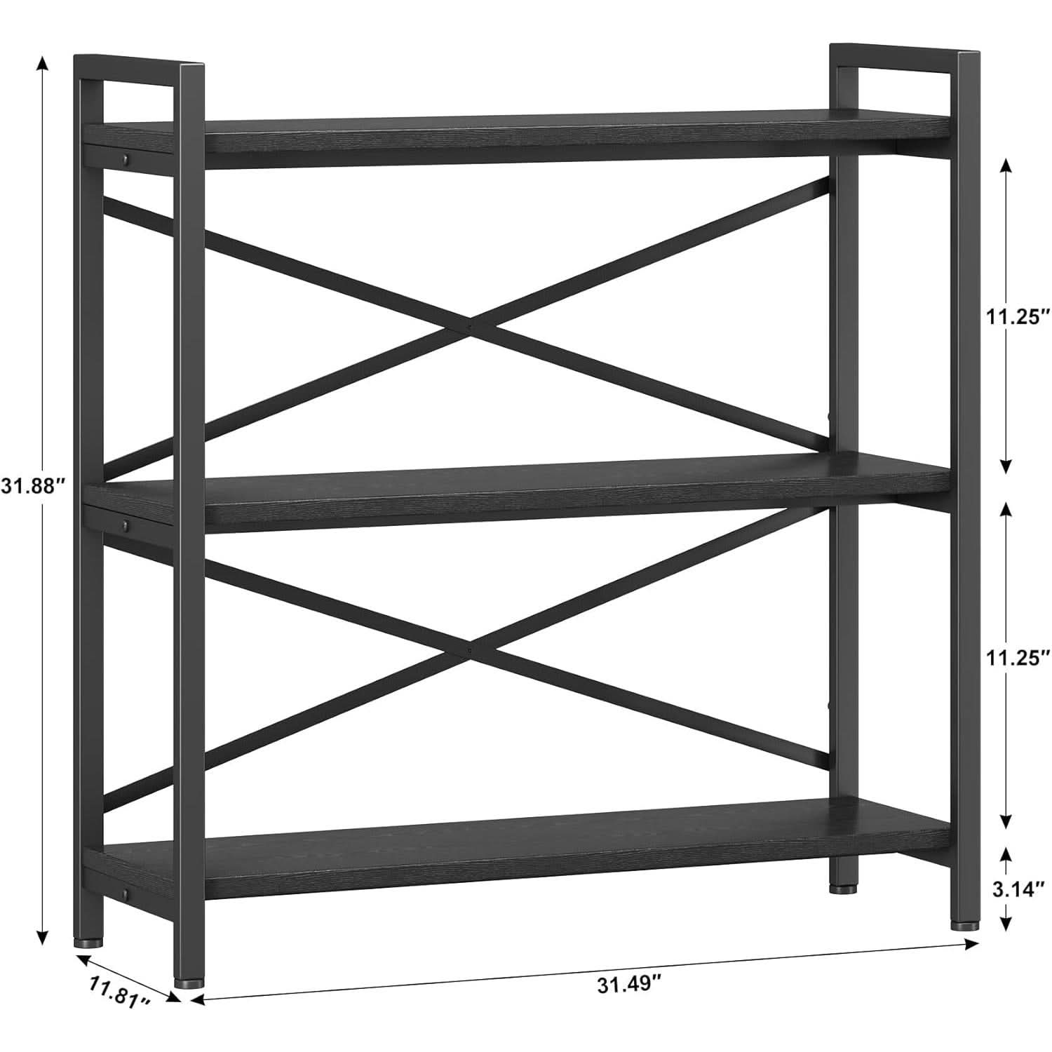 3 Tier Bookshelf 31 Inch Width Wood And Metal Etagere Black