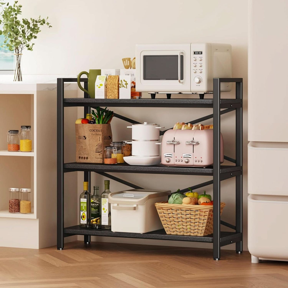 3 Tier Bookshelf 31 Inch Width Wood And Metal Etagere Black