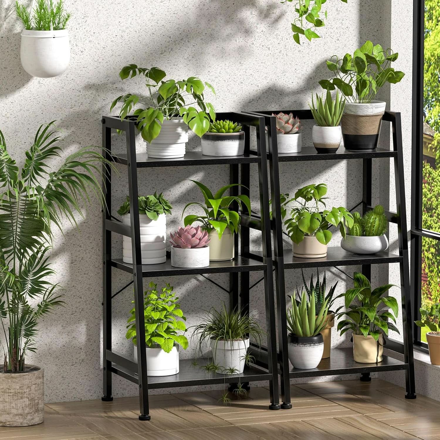 3 Tier Bookshelf Black Steel Frame For Living Room
