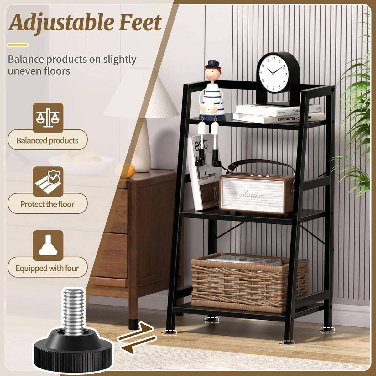 3 Tier Bookshelf Black Steel Frame For Living Room